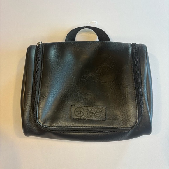 PENGUIN Hanging Toiletry Travel Bag Black Leather w/ Travel Bottle Full Zip NWOT - Picture 12 of 12